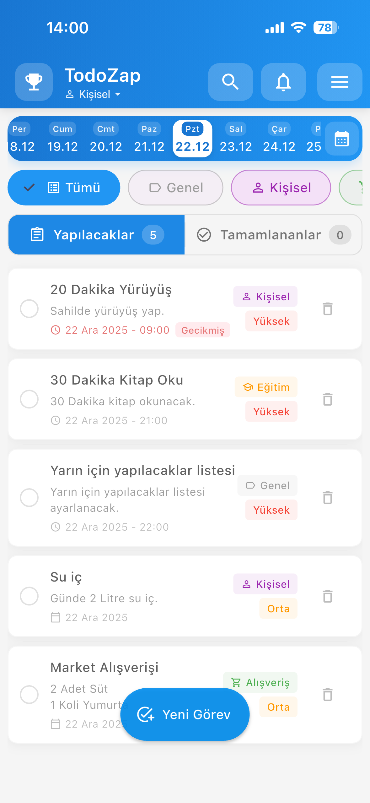 TodoZap Ana Ekran Görünümü